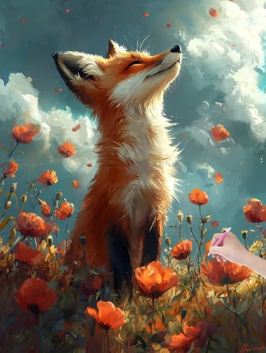 Diamond Painting Erwachsene Fuchs, DIY Blumen Diamond Painting Eckige Steine Set, Diamant Kunst Bilder für Anfänger, Diamant Malerei Bastelset Erwachsene für Zimmer Wanddeko, Geschenke, 50x70 cm, K-89 von JIAGUANG