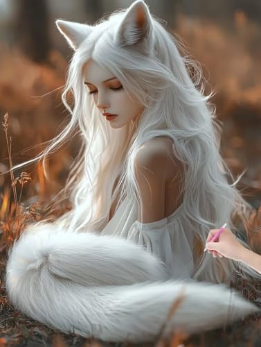 Diamond Painting Erwachsene Fuchs, DIY Frau Diamond Painting Eckige Steine Set, Diamant Kunst Bilder für Anfänger, Diamant Malerei Bastelset Erwachsene für Zimmer Wand Deko, Geschenke, 50x70 cm, L-13 von JIAGUANG