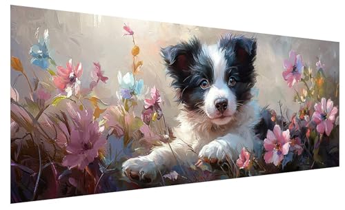Diamond Painting Erwachsene Groß Blume, DIY Full Drill Diamond Painting Bilder Hund, 5D Kristall Strass Mosaikherstellung Bastelset für Deko Wohnzimmer Wanddeko, Geschenke für Frauen 80x30cm A-24 von JIAGUANG