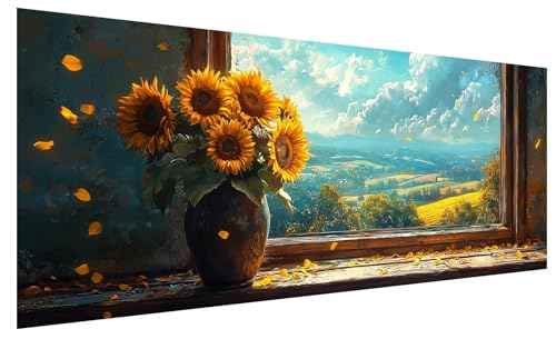 Diamond Painting Erwachsene Groß Fenster, DIY Full Drill Diamond Painting Bilder Sonnenblume, 5D Kristall Strass Mosaikherstellung Bastelset für Deko Wohnzimmer, Geschenke für Frauen 250x100cm B-59 von JIAGUANG