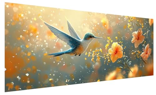 Diamond Painting Erwachsene Groß Kolibri, DIY Full Drill Diamond Painting Bilder Blume, 5D Kristall Strass Mosaikherstellung Bastelset für Deko Wohnzimmer Wanddeko, Geschenke für Frauen 200x80cm B-93 von JIAGUANG