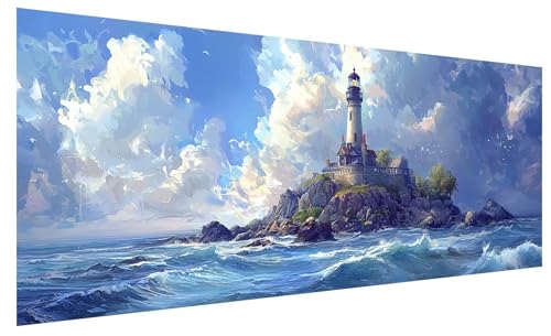Diamond Painting Erwachsene Groß Landschaft, DIY Full Drill Diamond Painting Bilder Leuchtturm, 5D Kristall Strass Mosaikherstellung Bastelset für Deko Wohnzimmer, Geschenke für Frauen 250x100cm A-10 von JIAGUANG