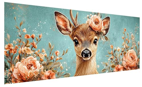 Diamond Painting Erwachsene Groß Pfingstrose, DIY Full Drill Diamond Painting Bilder Reh, 5D Kristall Strass Mosaikherstellung Bastelset für Deko Wohnzimmer Wanddeko Geschenke für Frauen 100x40cm A-58 von JIAGUANG