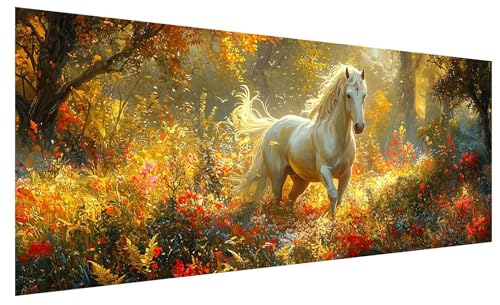 Diamond Painting Erwachsene Groß Wald, DIY Full Drill Diamond Painting Bilder Pferd, 5D Kristall Strass Mosaikherstellung Bastelset für Deko Wohnzimmer Wanddeko, Geschenke für Frauen 250x100cm B-3 von JIAGUANG