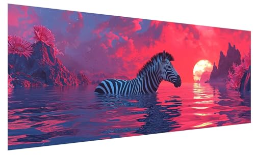 Diamond Painting Erwachsene Groß Zebra, DIY Full Drill Diamond Painting Bilder See, 5D Kristall Strass Mosaikherstellung Bastelset für Deko Wohnzimmer Wanddeko, Geschenke für Frauen 200x80cm B-23 von JIAGUANG