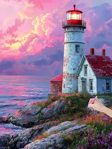 Diamond Painting Erwachsene Leuchtturm, DIY Landschaft Diamond Painting Eckige Steine Set, Diamant Kunst Bilder für Anfänger, Diamant Malerei Bastelset für Zimmer Wanddeko, Geschenke, 90x120 cm, L-07 von JIAGUANG