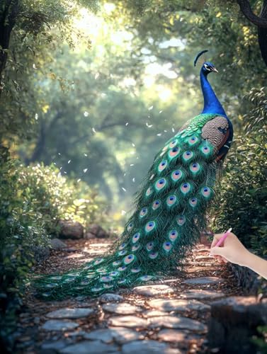 Diamond Painting Erwachsene Pfau, DIY Tiere Diamond Painting Eckige Steine Set, Diamant Kunst Bilder für Anfänger, Diamant Malerei Bastelset Erwachsene für Zimmer Wand Deko, Geschenke, 50x70 cm, L-11 von JIAGUANG