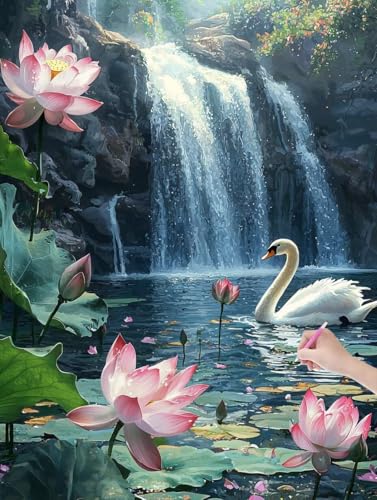 Diamond Painting Erwachsene Schwan, DIY Blumen Diamond Painting Eckige Steine Set, Diamant Kunst Bilder für Anfänger, Diamant Malerei Bastelset Erwachsene für Home Wanddeko, Geschenke, 50x70 cm, L-77 von JIAGUANG