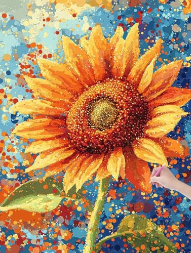 Diamond Painting Erwachsene Sonnenblume, DIY Blumen Diamond Painting Eckige Steine Set, Diamant Kunst Bilder für Anfänger, Diamant Malerei Bastelset Erwachsene für Wanddeko, Geschenke, 50x70 cm, L-75 von JIAGUANG
