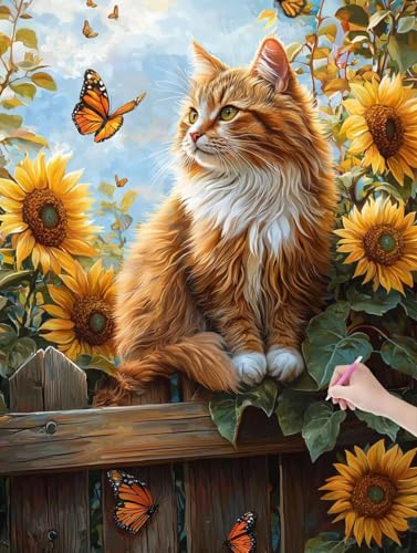 Diamond Painting Erwachsene Sonnenblume, DIY Katze Diamond Painting Eckige Steine Set, Diamant Kunst Bilder für Anfänger, Diamant Malerei Bastelset Erwachsene für Wanddeko, Geschenke, 50x70 cm, L-01 von JIAGUANG