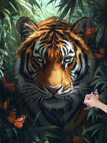 Diamond Painting Erwachsene Tiger, DIY Tropisch Diamond Painting Eckige Steine Set, Diamant Kunst Bilder für Anfänger, Diamant Malerei Bastelset Erwachsene für Home Wanddeko, Geschenke, 50x70 cm, K-95 von JIAGUANG