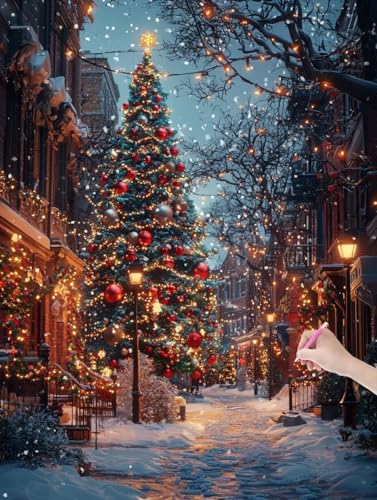 Diamond Painting Erwachsene Weihnachten, DIY Straße Diamond Painting Eckige Steine Set, Diamant Kunst Bilder für Anfänger, Diamant Malerei Bastelset Erwachsene für Wanddeko, Geschenke, 90x120 cm, L-23 von JIAGUANG