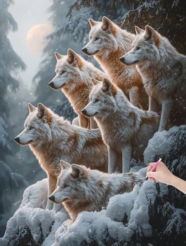 Diamond Painting Erwachsene Wolf, DIY Winter Diamond Painting Eckige Steine Set, Diamant Kunst Bilder für Anfänger, Diamant Malerei Bastelset Erwachsene für Zimmer Wand Deko, Geschenke, 50x70 cm, L-63 von JIAGUANG