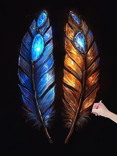 Diamond Painting Feder, DIY Diamant Painting Bilder Fantasy für Erwachsene Anfänger, Vollbohrer Diamant Malerei Eckige Steine als Geschenke Weihnachten, Diamond Bastelset für Wanddeko 50x70 cm, K-88 von JIAGUANG