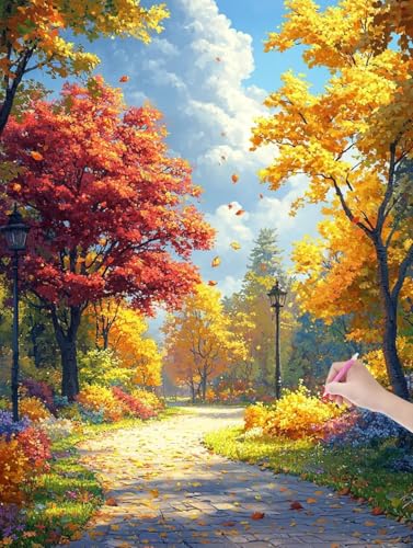 Diamond Painting Herbst, DIY Diamant Painting Bilder Landschaft für Erwachsene Anfänger, Vollbohrer Diamant Malerei Eckige Steine als Geschenke Weihnachten, Bastelset für Wanddeko, 50x70 cm, L-16 von JIAGUANG