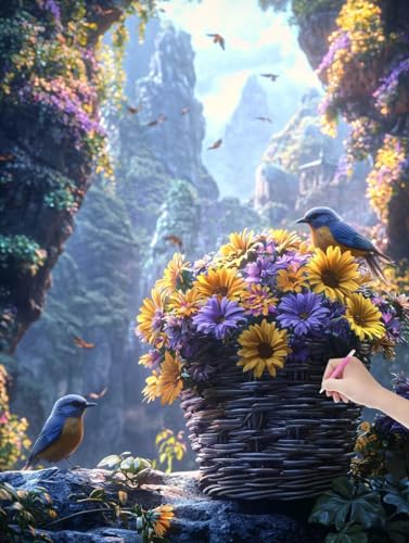 Diamond Painting Landschaft, DIY Diamant Painting Bilder Blumen für Erwachsene Anfänger, Vollbohrer Diamant Malerei Eckige Steine als Geschenke Weihnachten, Bastelset für Wanddeko, 50x70 cm, L-54 von JIAGUANG