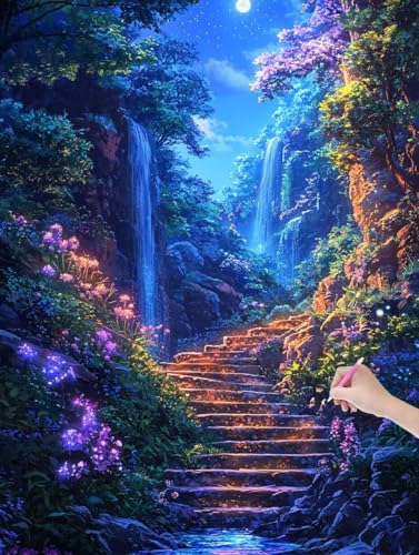 Diamond Painting Landschaft, DIY Diamant Painting Bilder Fantasy für Erwachsene Anfänger, Vollbohrer Diamant Malerei Eckige Steine als Geschenke Weihnachten, Bastelset für Wanddeko, 50x70 cm, L-24 von JIAGUANG