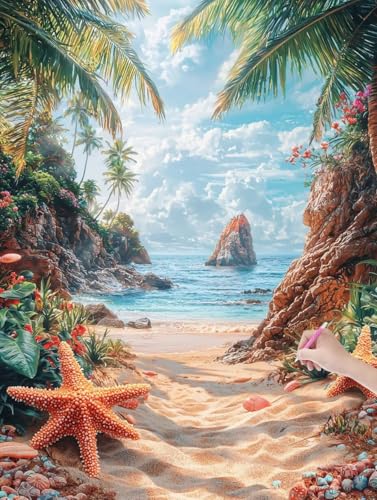 Diamond Painting Landschaft, DIY Diamant Painting Bilder Strand für Erwachsene Anfänger, Vollbohrer Diamant Malerei Eckige Steine als Geschenke Weihnachten, Bastelset für Wanddeko, 50x70 cm, K-76 von JIAGUANG