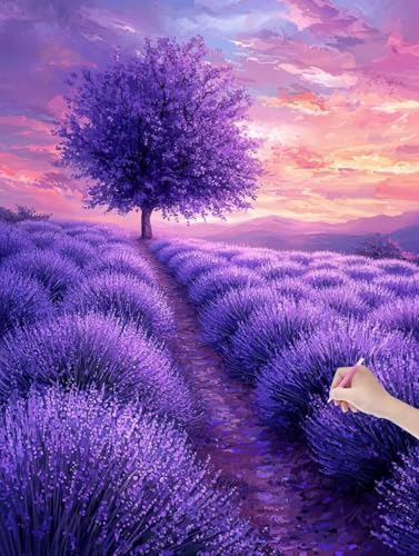 Diamond Painting Lavendel, DIY Diamant Painting Bilder Blumen für Erwachsene Anfänger, Vollbohrer Diamant Malerei Eckige Steine als Geschenke Weihnachten, Diamond Bastelset für Wanddeko 50x70 cm, K-96 von JIAGUANG