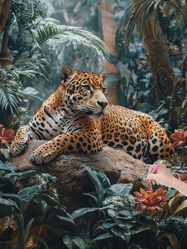 Diamond Painting Leopard, DIY Diamant Painting Bilder Tropisch für Erwachsene Anfänger, Vollbohrer Diamant Malerei Eckige Steine als Geschenke Weihnachten, Bastelset für Wanddeko, 30x40 cm, B-22 von JIAGUANG