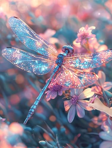 Diamond Painting Libelle, DIY Diamant Painting Bilder Blumen für Erwachsene Anfänger, Vollbohrer Diamant Malerei Eckige Steine als Geschenke Weihnachten, Diamond Bastelset für Wanddeko 50x70 cm, L-40 von JIAGUANG