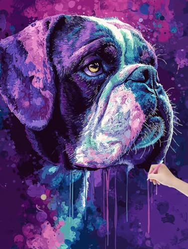 Diamond Painting Lila, DIY Diamant Painting Bilder Hund für Erwachsene Anfänger, Vollbohrer Diamant Malerei Eckige Steine als Geschenke Weihnachten, Bastelset Erwachsene für Wanddeko, 50x70 cm, L-34 von JIAGUANG