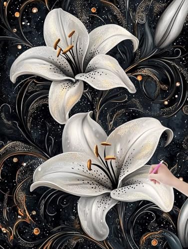 Diamond Painting Lilie, DIY Diamant Painting Bilder Blumen für Erwachsene Anfänger, Vollbohrer Diamant Malerei Eckige Steine als Geschenke Weihnachten, Diamond Bastelset für Wanddeko 90x120 cm, K-62 von JIAGUANG