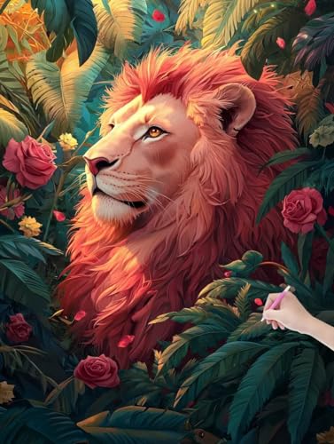 Diamond Painting Löwe, DIY Diamant Painting Bilder Rose für Erwachsene Anfänger, Vollbohrer Diamant Malerei Eckige Steine als Geschenke Weihnachten, Bastelset Erwachsene für Wanddeko, 90x120 cm, K-22 von JIAGUANG