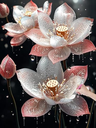 Diamond Painting Lotus, DIY Diamant Painting Bilder Blumen für Erwachsene Anfänger, Vollbohrer Diamant Malerei Eckige Steine als Geschenke Weihnachten, Bastelset Erwachsene für Wanddeko 50x70 cm, L-30 von JIAGUANG