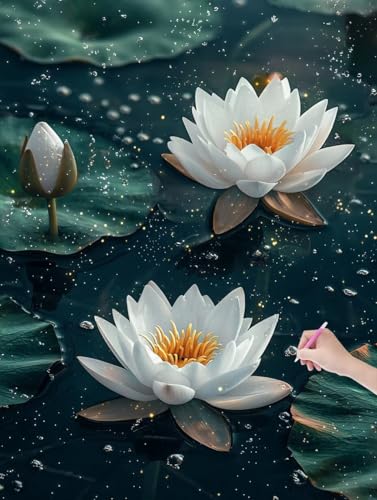 Diamond Painting Lotus, DIY Diamant Painting Bilder Blumen für Erwachsene Anfänger, Vollbohrer Diamant Malerei Eckige Steine als Geschenke Weihnachten, Diamond Bastelset für Wanddeko 90x120 cm, K-30 von JIAGUANG