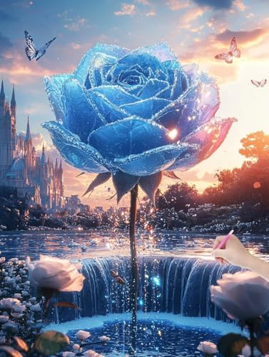 Diamond Painting Schloss, DIY Diamant Painting Bilder Rose für Erwachsene Anfänger, Vollbohrer Diamant Malerei Eckige Steine als Geschenke Weihnachten, Bastelset Erwachsene für Wanddeko 50x70 cm, L-28 von JIAGUANG