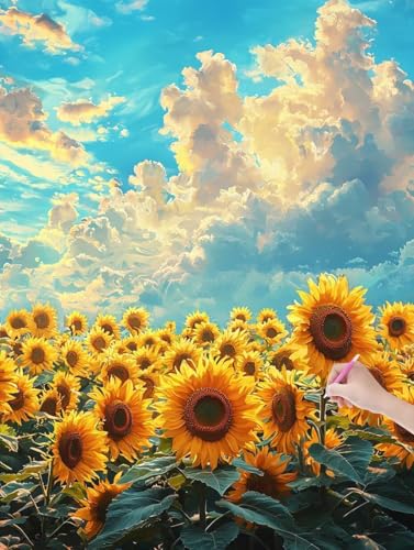 Diamond Painting Sonnenblume, DIY Diamant Painting Bilder Landschaft für Erwachsene Anfänger, Vollbohrer Diamant Malerei Eckige Steine als Geschenke Weihnachten, Bastelset für Wanddeko, 50x70 cm, L-14 von JIAGUANG