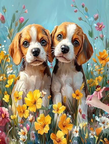 Diamond Painting Tiere, DIY Diamant Painting Bilder Hund für Erwachsene Anfänger, Vollbohrer Diamant Malerei Eckige Steine als Geschenke Weihnachten, Bastelset Erwachsene für Wanddeko, 50x70 cm, K-32 von JIAGUANG