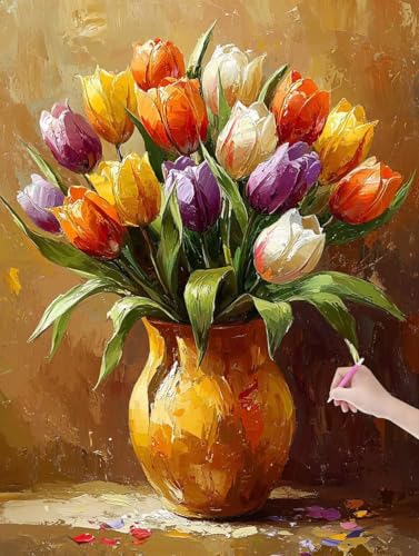 Diamond Painting Tulpe, DIY Diamant Painting Bilder Blumen für Erwachsene Anfänger, Vollbohrer Diamant Malerei Eckige Steine als Geschenke Weihnachten, Bastelset Erwachsene für Wanddeko 30x40 cm, V-50 von JIAGUANG