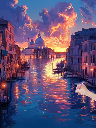 Diamond Painting Venedig, DIY Diamant Painting Bilder Stadt für Erwachsene Anfänger, Vollbohrer Diamant Malerei Eckige Steine als Geschenke Weihnachten, Diamond Bastelset für Wanddeko 50x70 cm, L-02 von JIAGUANG