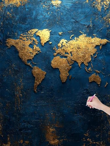 Diamond Painting Weltkarte, DIY Diamant Painting Bilder Retro für Erwachsene Anfänger, Vollbohrer Diamant Malerei Eckige Steine als Geschenke Weihnachten, Diamond Bastelset für Wanddeko 50x70 cm, L-52 von JIAGUANG