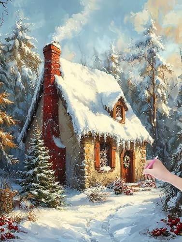 Diamond Painting Winter, DIY Diamant Painting Bilder Landschaft für Erwachsene Anfänger, Vollbohrer Diamant Malerei Eckige Steine als Geschenke Weihnachten, Bastelset für Wanddeko, 50x70 cm, K-28 von JIAGUANG