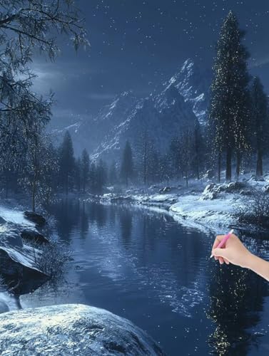 Diamond Painting Winter, DIY Diamant Painting Bilder Nacht für Erwachsene Anfänger, Vollbohrer Diamant Malerei Eckige Steine als Geschenke Weihnachten, Bastelset Erwachsene für Wanddeko 50x70 cm, K-42 von JIAGUANG