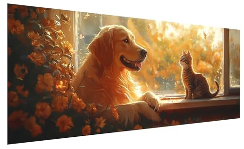 Diamond Painting XXL Fenster, Diamond Painting Bilder Erwachsene Hund, 5D DIY Full Drill Kristall Strass Mosaikherstellung Bastelset für Deko Wohnzimmer Wanddeko, Geschenke für Frauen 200x80cm I-88 von JIAGUANG