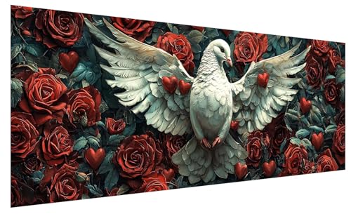 Diamond Painting XXL Rose, Groß Diamond Painting Bilder Erwachsene Friedenstaube, 5D DIY Full Drill Kristall Strass Mosaikherstellung Bastelset für Deko Wohnzimmer, Geschenke für Frauen 100x40cm K-24 von JIAGUANG