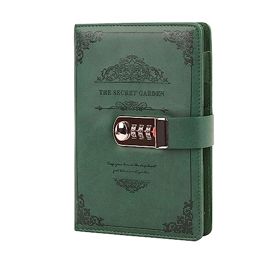 Notizbuch Tagebuch mit Passwort PU Leder Notebook Diary Book mit Schloss DIN A5 Notizblock Journal Reisetagebuch mit Zahlenschloss, 100 Blatt von JIAHG