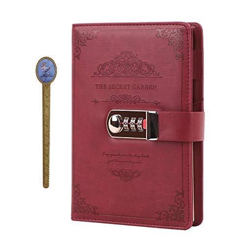 Notizbuch Tagebuch mit Passwort PU Leder Notebook Diary Book mit Schloss DIN A5 Notizblock Journal Reisetagebuch mit Zahlenschloss, 100 Blatt von JIAHG