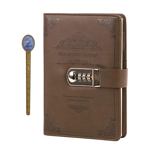 Notizbuch Tagebuch mit Passwort PU Leder Notebook Diary Book mit Schloss DIN A5 Notizblock Journal Reisetagebuch mit Zahlenschloss, 100 Blatt von JIAHG