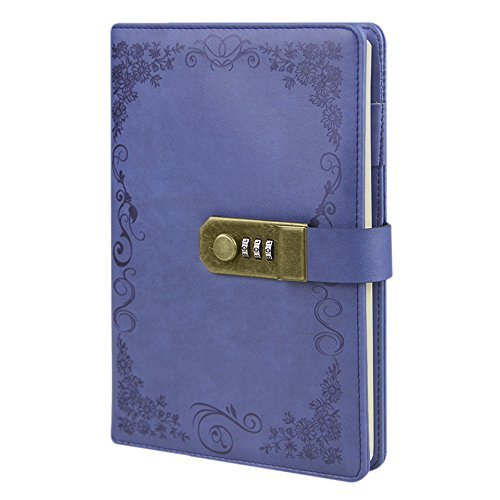 Notizbuch Tagebuch mit Passwort PU Leder Notebook Diary Book mit Schloss DIN A5 Notizblock Journal Reisetagebuch mit Zahlenschloss, 100 Blatt von JIAHG