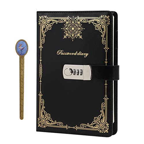 Notizbuch Tagebuch mit Passwort PU Leder Notebook Diary Book mit Schloss DIN A5 Notizblock Journal Reisetagebuch mit Zahlenschloss von JIAHG