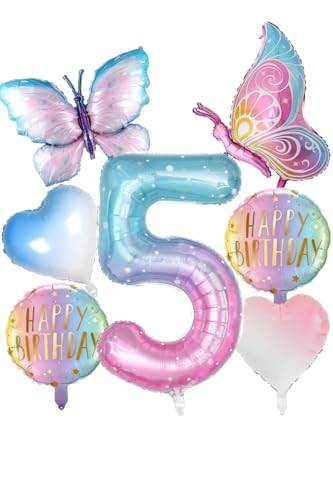 Schmetterlingsballons zum 7. Geburtstag, Dekoration für Mädchen, riesige Zahl 7, Mylar-Folienballon, Farbverlauf, rosa, bunter Schmetterlings-Folienballon, 7 Jahre alt, Schmetterlings-Thema, von JIAJIAYI