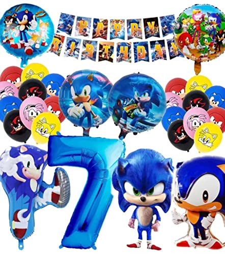 Sonico Geburtstagsdeko,Sonico Party Deko Set,Sonico The Hedgehog Party Deko,Sonico Folien Latex Luftballons,Sonico Geburtstagsparty Deko,Kindergeburtstag Deko Party Luftballons (Blau-7) von JIAJIAYI