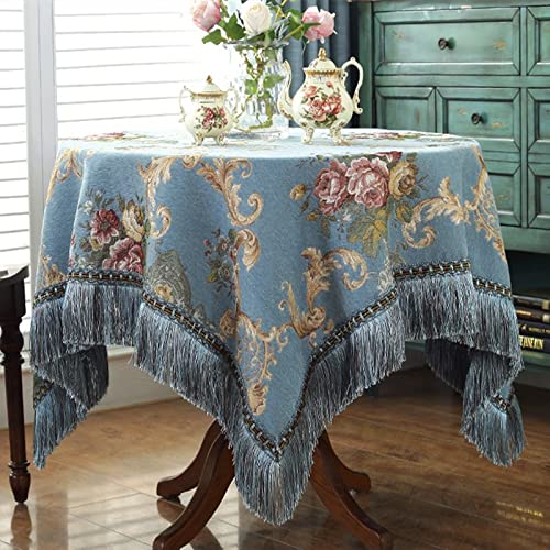 JIALIANG Rechteckige Tischdecke Abwaschbar Tischtuch Baumwolle Leinen Gestickt Quaste Tischdecken Tischabdeckung für Speisetisch Küchentisch,120cm(Round) von JIALIANG