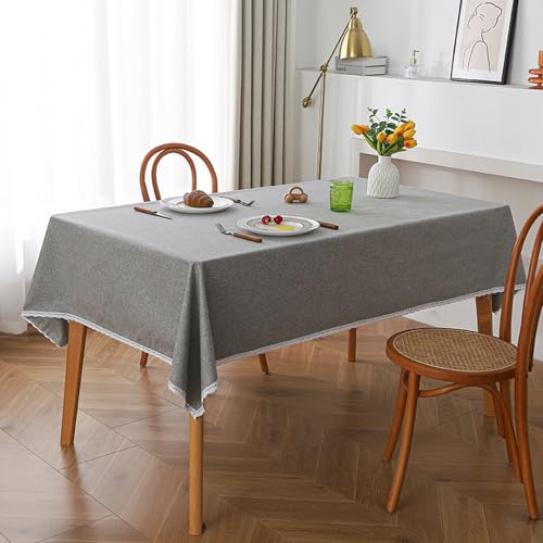 JIALIANG Rechteckige Tischdecken Tischdecke wasserdichte 140 x 180 cm Leinenoptik Tischdecke Abwaschbar Lotuseffekt für Küchen, Party, Tischdecke Outdoor hellgrau von JIALIANG