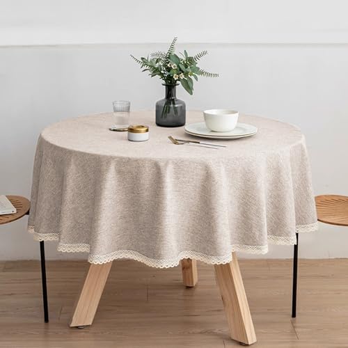 JIALIANG Rund Tischdecken Tischdecke wasserdichte 260 cm Leinenoptik Tischdecke Abwaschbar Lotuseffekt für Draussen Garten Esszimme Beige JIALIANG Rund Tischdecken Tischdecke wasserdichte 260 cm Leinenoptik Tischdecke Abwaschbar Lotuseffekt für Draussen Garten Esszimme Beige von JIALIANG